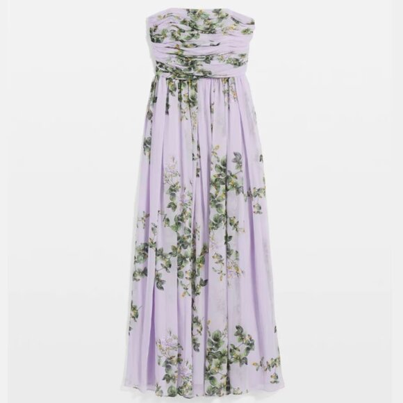 White House Black Market Lavender Strapless Chiffon Maxi Dress NWT Size 14 - Picture 2 of 4